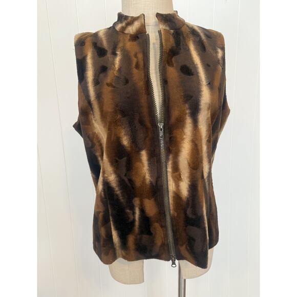 Jordan Vest Womens Large Faux Fur Animal Print Full Zip Soft Sleeveless Jacket - Picture 2 of 7